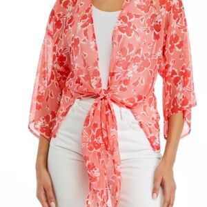 Anne Klein Women's Floral Tie Front Topper one size coral